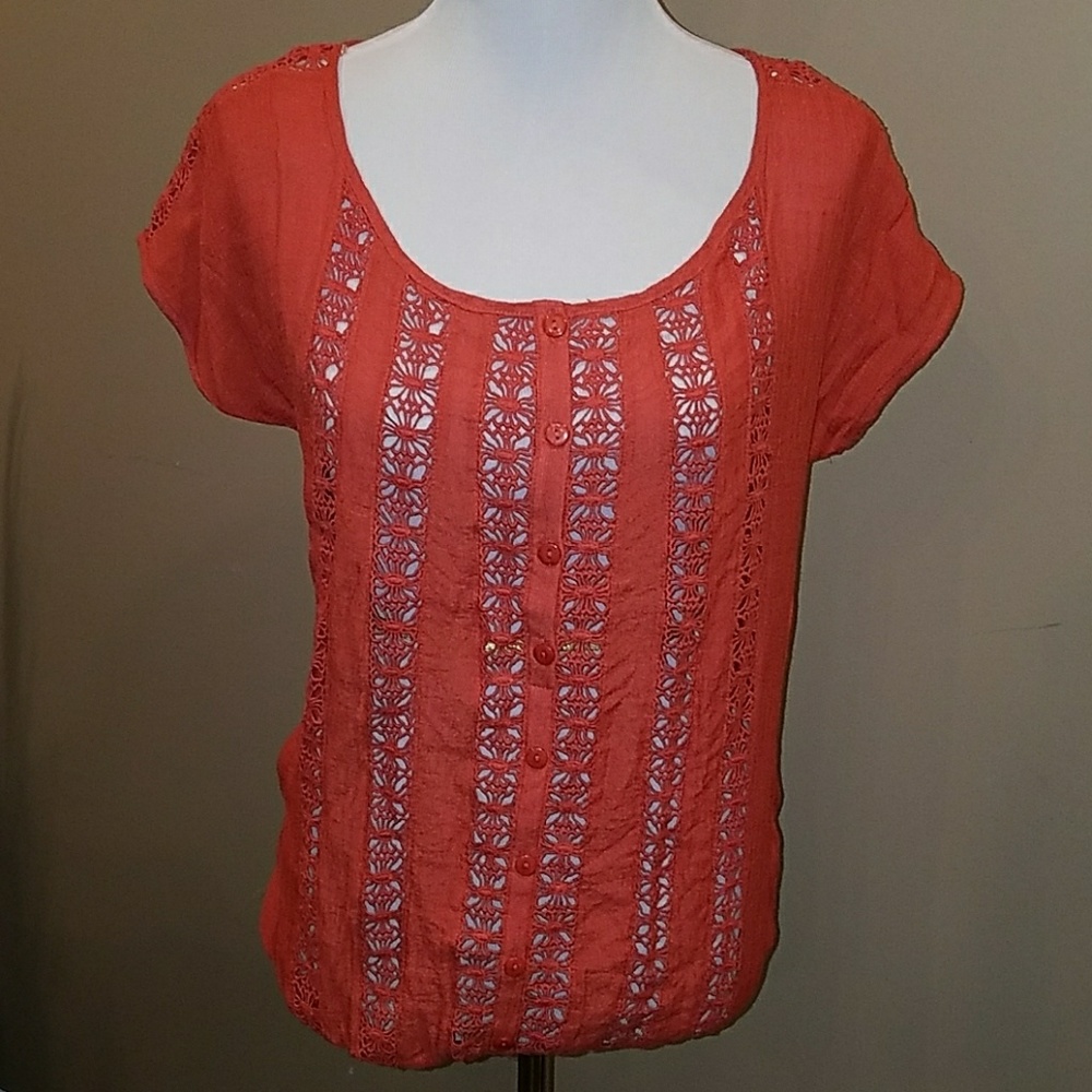 NWT Maurices Orange Rust Lace Accent Top